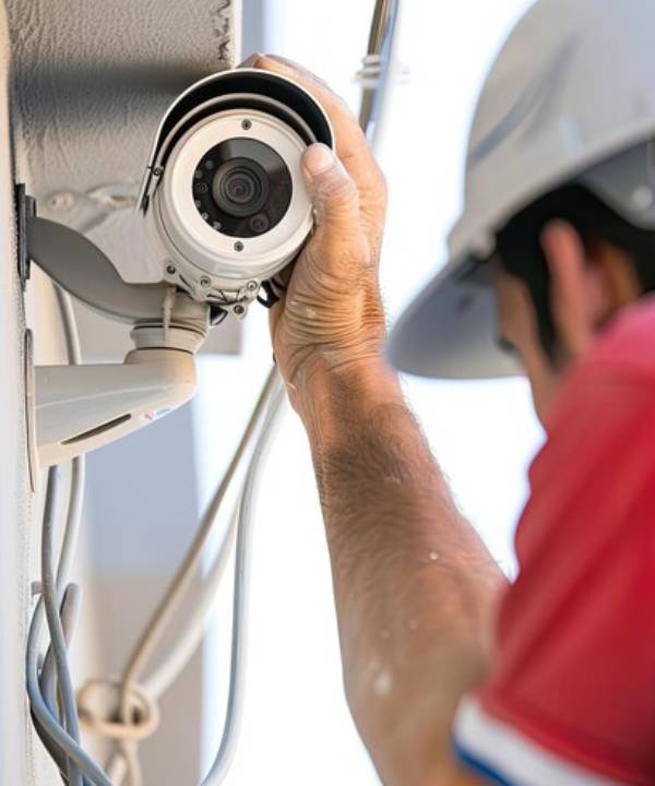 CCTV Camera Installation Perth technician installing camera system